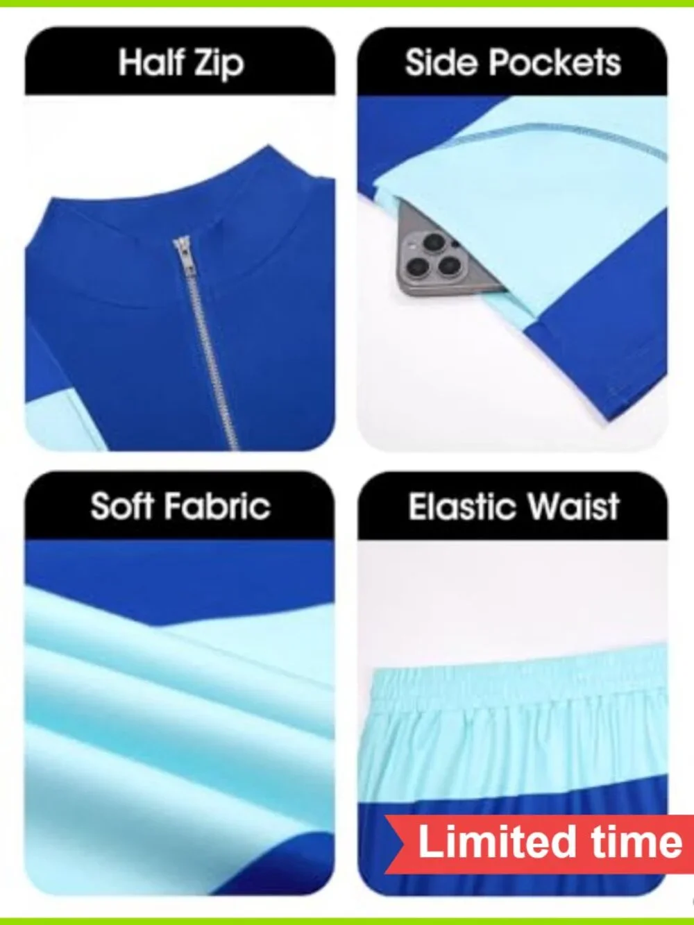 Women's 2 Piece Athletic Set - Striped Zip Up Sweatshirt & High Waist Shorts,